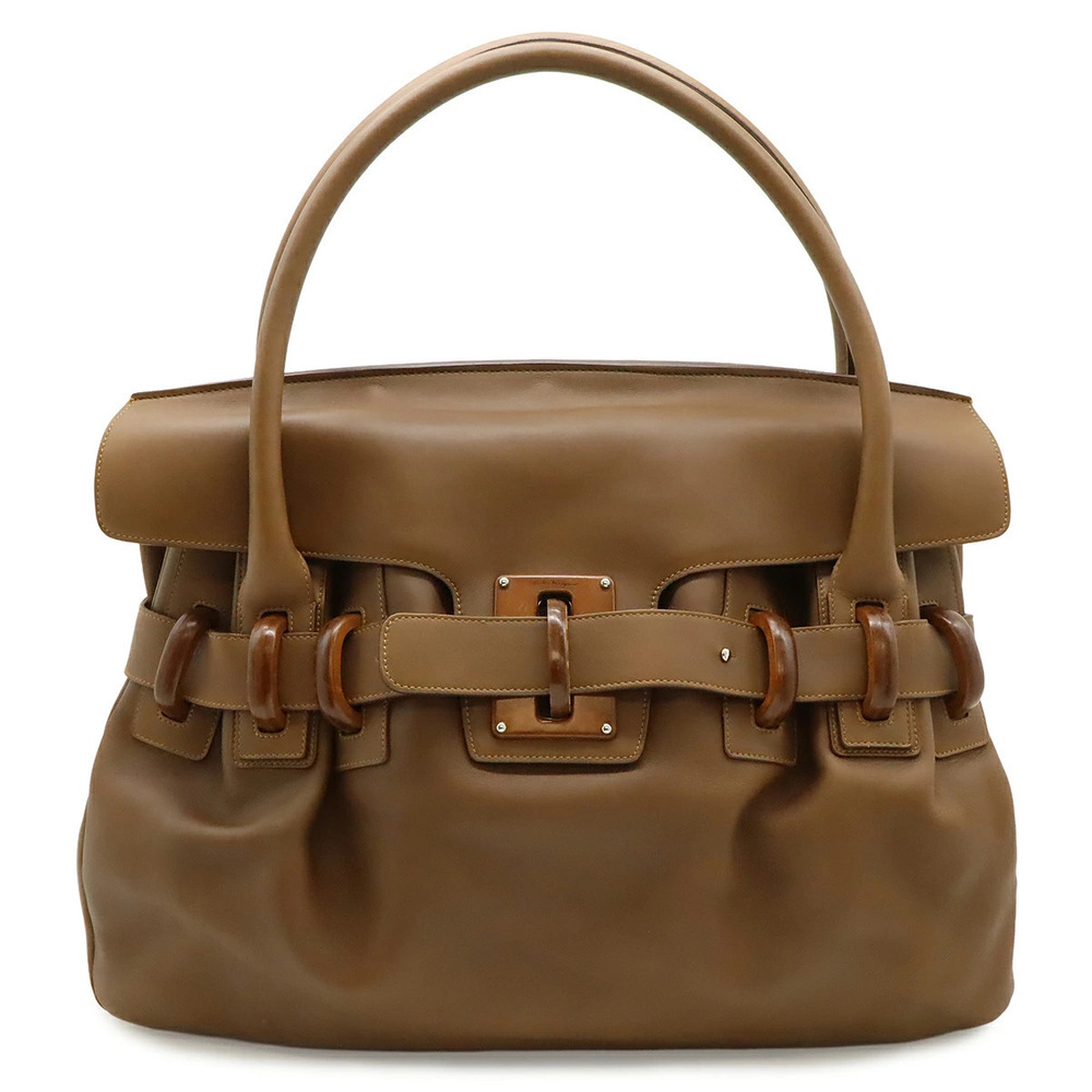 Salvatore Ferragamo handbag tote bag belt leather wood brown